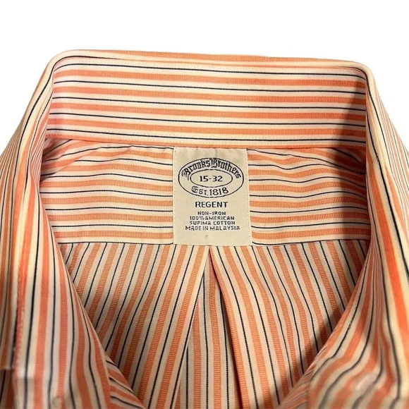 Brooks Brothers Men's Orange Striped Button-Down Shirt Size 15 - Picture 8 of 10